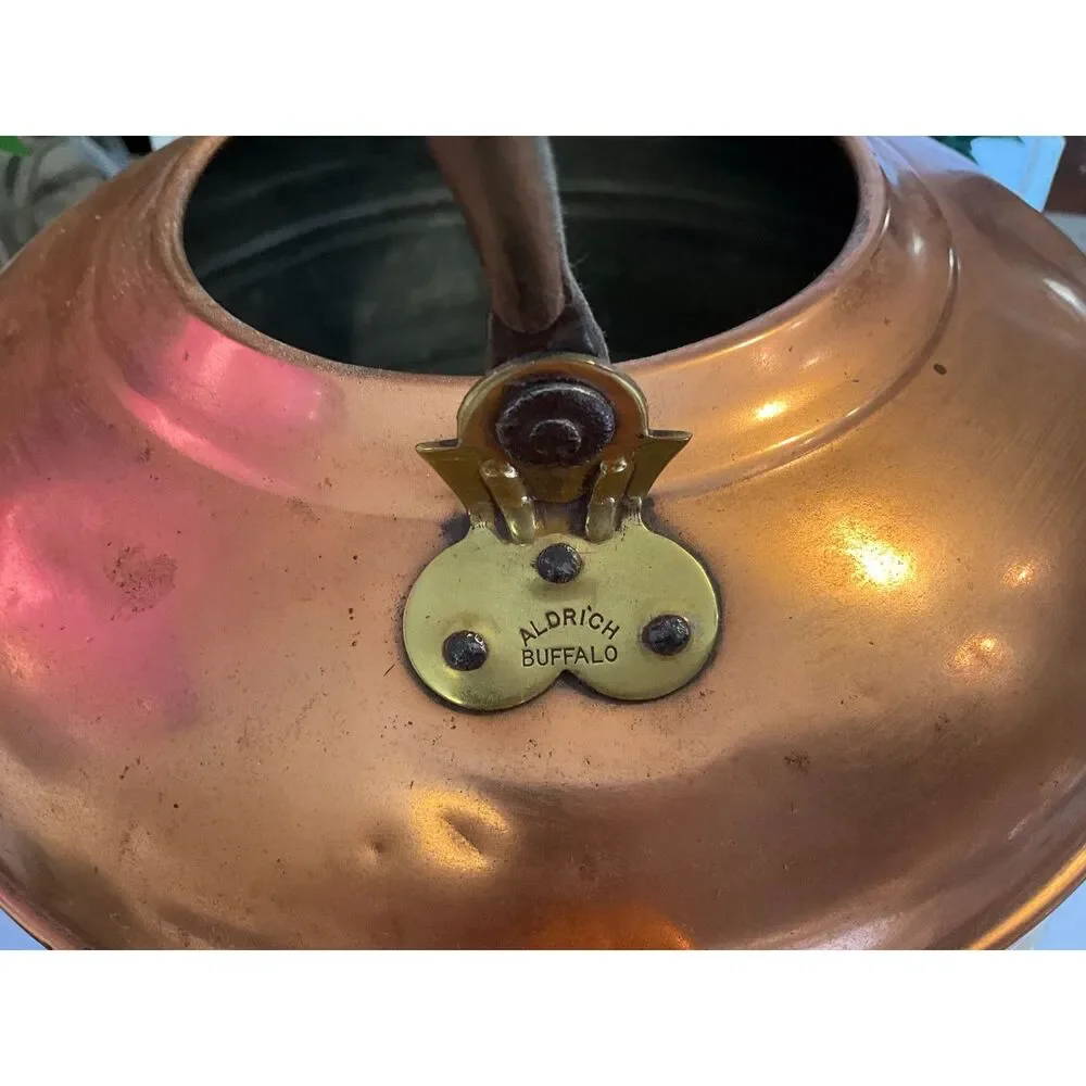 Vintage Solid Copper Tea Kettle Tea Pot Wood Handle No Lid Farmhouse Decor